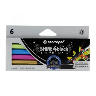 Marker Centropen 2590/6 Shine 4 črna 6 kovinskih barv valjčna konica 1 mm Marker Centropen 2590/6 Shine 4 črna 6 kovinskih barv valjčna konica 1 mm