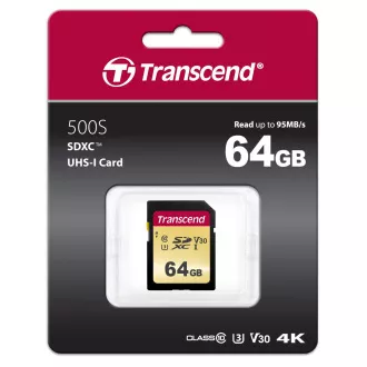 TRANSCEND SDXC kartica 64GB 500S, UHS-I U3 V30 (R:95/W:50 MB/s)