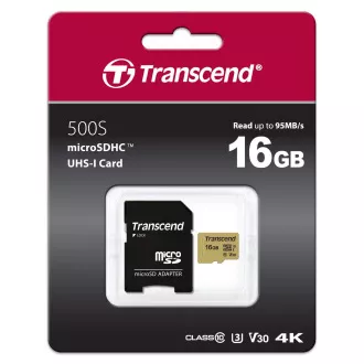 TRANSCEND MicroSDHC kartica 16GB 500S, UHS-I U3 V30 adapter TRANSCEND MicroSDHC kartica 16GB 500S, UHS-I U3 V30 adapter