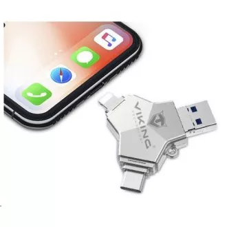 Viking USB Flash Drive 3.0 4-v-1 z Lightning/Micro USB/USB/USB-C, 64 GB, srebrn