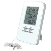 Trden termometer, temperatura, velik zaslon, datum, čas, bela barva