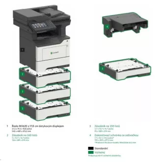 LEXMARK Večnamenski črno-beli tiskalnik MX622adhe, A4, 47 strani na minuto, 2048 MB, barvni zaslon LCD, obojestranski tisk, DADF, USB 2.0, LAN