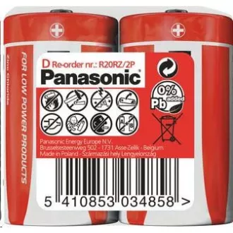 PANASONIC Rdeče baterije R20RZ/2P D 1, 5V (paket 2 kosov)