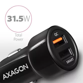 AXAGON PWC-QC5, hiter in pameten avtomobilski polnilnik, 2x vrata QC3.0/AFC/FCP   5V-2,6A, 31,5W