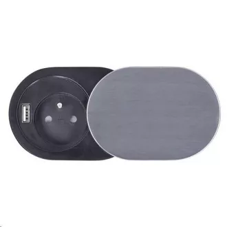 Solight 1x vgrajena vtičnica 1x USB z drsnim pokrovom, ovalni pokrov iz brušenega aluminija, podaljšek 1, 9 m Solight 1x vgrajena vtičnica 1x USB z drsnim pokrovom, ovalni pokrov iz brušenega aluminija, podaljšek 1, 9 m