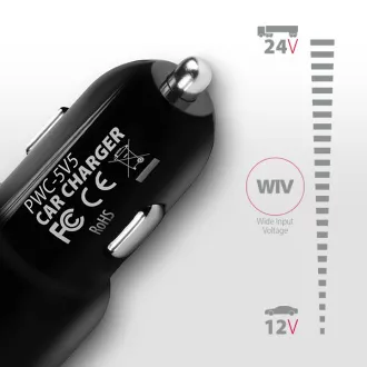 AXAGON PWC-5V5, SMART polnilec za avto, 2x vrata 5V-2,4A   2,4A, 24W