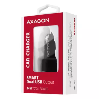 AXAGON PWC-5V5, SMART polnilec za avto, 2x vrata 5V-2,4A   2,4A, 24W