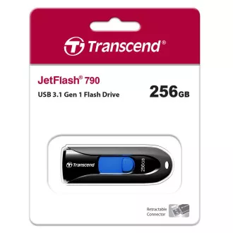 TRANSCEND Flash disk 256 GB JetFlash®790, USB 3.1 (R:100/W:40 MB/s), črna/modra TRANSCEND Flash disk 256 GB JetFlash®790, USB 3.1 (R:100/W:40 MB/s), črna/modra