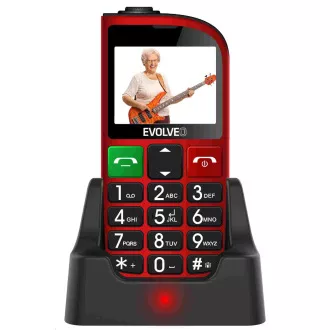 EVOLVEO EasyPhone FM, mobilni telefon za starejše s stojalom za polnjenje (rdeč)