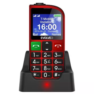 EVOLVEO EasyPhone FM, mobilni telefon za starejše s stojalom za polnjenje (rdeč)