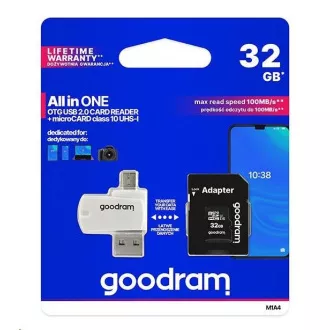 GOODRAM microSDHC kartica 32GB M1A4 Vse v enem (R:100/W:10 MB/s), UHS-I Class 10, U1   adapter   OTG bralnik kartic