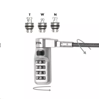DICOTA Univerzalna varnostna kabelska ključavnica, 3 zamenljive glave, primerna za vse reže, kombinacija