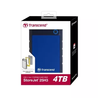 TRANSCEND Zunanji trdi disk 2, 5" USB 3.0 StoreJet 25H3B, 4 TB, modri (odporen na udarce)