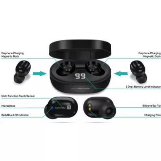 CONNECT IT True Wireless SensorTouch slušalke v ušesa z mikrofonom, črne