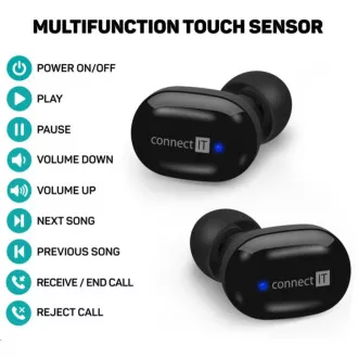 CONNECT IT True Wireless SensorTouch slušalke v ušesa z mikrofonom, črne