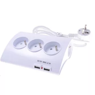 PREMIUMCORD Podaljševalni kabel 230V 1, 5m 5 vtičnic spojka 2x USB 2A