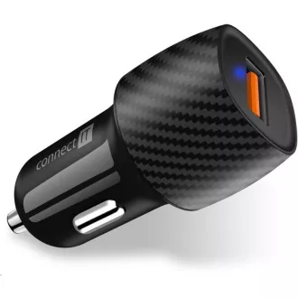 CONNECT IT InCarz QUICK CHARGE 3.0 avtomobilski polnilnik, 1x USB-A, 3 A, ogljik