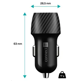 CONNECT IT InCarz QUICK CHARGE 3.0 avtomobilski polnilnik, 1x USB-A, 3 A, ogljik