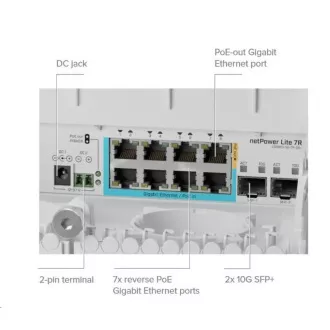 MikroTik CSS610-1Gi-7R-2S OUT reverzno stikalo PoE, 8x Gigabit, 2x SFP , 1x PoE out, 7x PoE in, 56Gbps