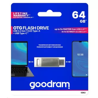 GOODRAM Flash disk 64 GB ODA3, USB 3.2, srebrn