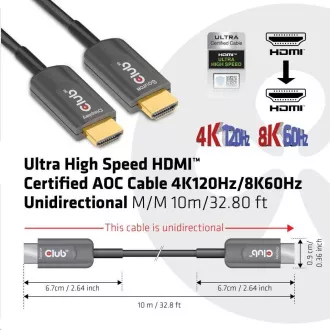 Club3D Cable Ultra Fast HDMI™ Certified AOC Cable 8K60Hz, 4K120Hz, 10m