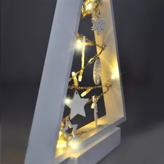 Solight LED leseno božično drevo z okraski, 15LED, naravni les, 37cm, 2x AA Solight LED leseno božično drevo z okraski, 15LED, naravni les, 37cm, 2x AA