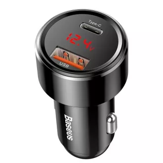 Baseus Magic Series PPS Digital Display Dvojni avtomobilski adapter USB-A QC   USB-C PD 45W, črn