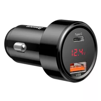 Baseus Magic Series PPS Digital Display Dvojni avtomobilski adapter USB-A QC   USB-C PD 45W, črn