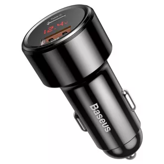 Baseus Magic Series PPS Digital Display Dvojni avtomobilski adapter USB-A QC   USB-C PD 45W, črn