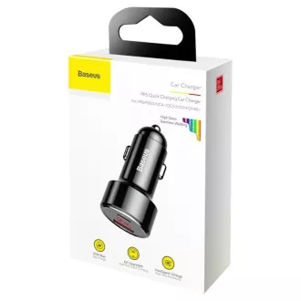 Baseus Magic Series PPS Digital Display Dvojni avtomobilski adapter USB-A QC   USB-C PD 45W, črn