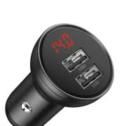 Baseus dvojni avtomobilski adapter USB z zaslonom 4, 8A 24W, siv
