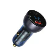 Baseus Particular Digital Display Dvojni avtomobilski adapter USB-A QC   USB-C 65W, siv