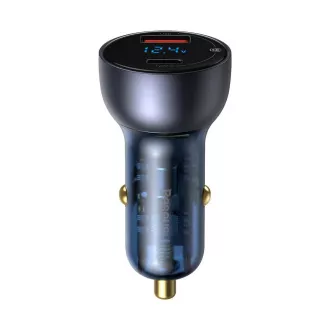 Baseus Particular Digital Display Dvojni avtomobilski adapter USB-A QC   USB-C 65W, siv