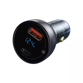 Baseus Particular Digital Display Dvojni avtomobilski adapter USB-A QC   USB-C 65W, siv