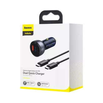 Baseus Particular Digital Display Dvojni avtomobilski adapter USB-A QC   USB-C 65W, siv