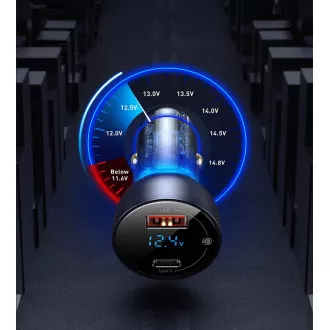 Baseus Particular Digital Display Dvojni avtomobilski adapter USB-A QC   USB-C 65W, siv