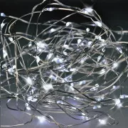 Solight Božična veriga srebrna, 100x mini LED, 10m, 3 x AA, hladna svetloba