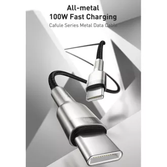 Baseus Cafule Series kabel za polnjenje/podatke USB-C moški do USB-C moški s kovinskimi končnimi pokrovčki 100W 1m, črn