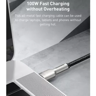 Baseus Cafule Series kabel za polnjenje/podatke USB-C moški do USB-C moški s kovinskimi končnimi pokrovčki 100W 1m, črn