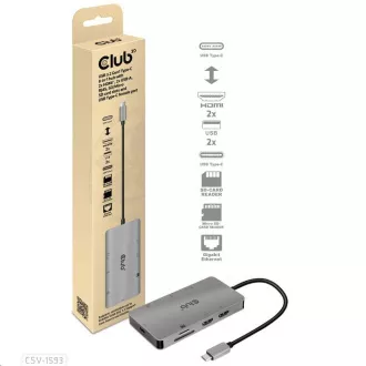 Club3D Priključna postaja 8v1 USB 3.2 tipa C (2xHDMI, 2xUSB-A, RJ45, SD/ Micro SD USB tipa C, 100W PD