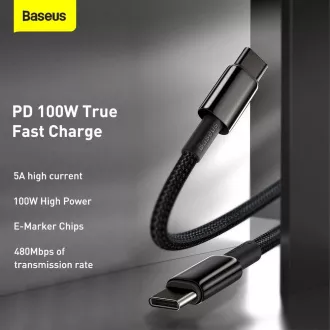 Baseus Tungsten Gold USB-C na USB-C kabel za hitro polnjenje / prenos podatkov 100W 1m, črn