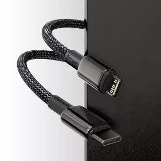 Baseus Tungsten Gold Kabel za hitro polnjenje / prenos podatkov USB-C z Lightning PD 20W 1m, črn