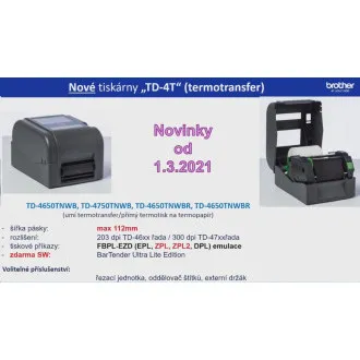 BROTHER tiskalnik nalepk TD-4750TNWB (tiskanje nalepk, 300 dpi, največja širina nalepk 112 mm) USB, LAN, WiFi, Bluetooth, RS-232C