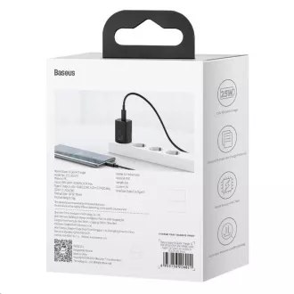 Baseus Super Si hitri polnilec 1C 25W EU   kabel Type-C/Type-C 3A 1m črn