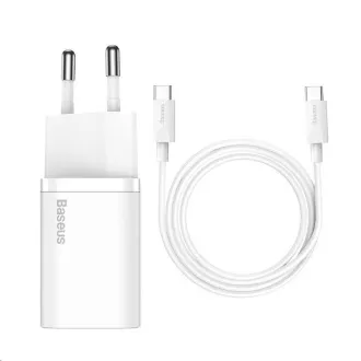 Baseus Super Si hitri polnilec 1C 25W EU   kabel Type-C/Type-C 3A 1m bela