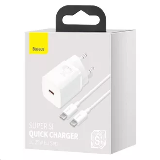 Baseus Super Si hitri polnilec 1C 25W EU   kabel Type-C/Type-C 3A 1m bela