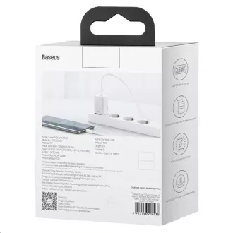 Baseus Super Si hitri polnilec 1C 25W EU   kabel Type-C/Type-C 3A 1m bela