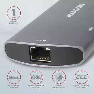 AXAGON HMC-6M2, vozlišče USB 3.2 Gen 1, vrata 2x USB-A, HDMI, RJ-45 GLAN, reža SATA M.2, PD 100 W, kabel USB-C 18 cm