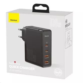 Baseus GaN2 Pro adapter za hitro polnjenje 2x Type-C   2x USB-A 100W črn