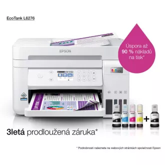 EPSON tiskalniško črnilo EcoTank L6276, 3v1, A4, 1200x4800 dpi, 33 strani na minuto, USB, Wi-Fi, LAN, belo, 5 let garancije po brezplačni registraciji
